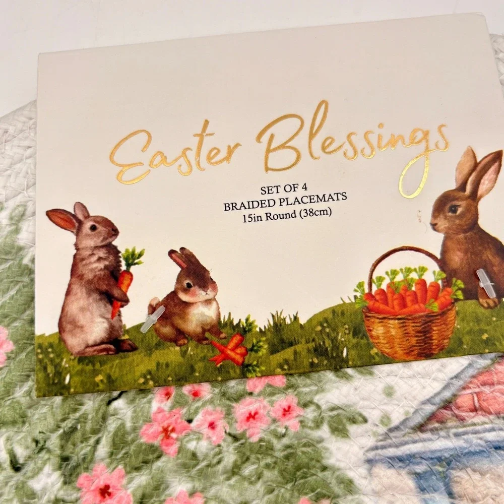 Easter Blessings Table Runner‎ and Set of 4 Braided Placemats Bunny Rabbit